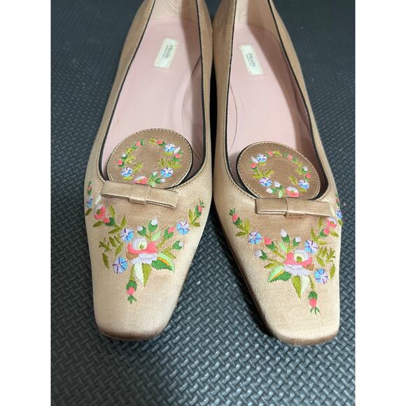 PRADA Vintage Silk Floral Embroidered Kitten Heel Shoes in‎ Blush Pink 37 US 6.5 - Picture 3 of 11